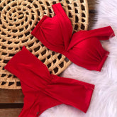 Maillot de bain bikini fendu avec haut tube de couleur unie et sac rigide